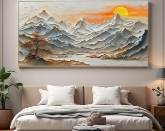 Original Large Mountain Oil Painting on Canvas, Abstract Natural Landscape Oil Painting, Mountain Textured Wall Art, Living Room Decor