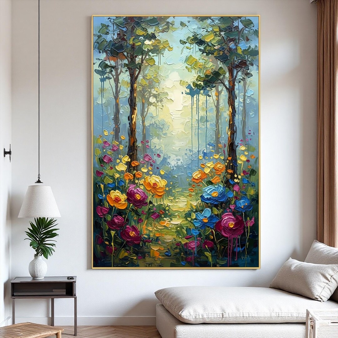 Vibrant Impasto Forest Painting | Textured Original Oil Canvas Art ...