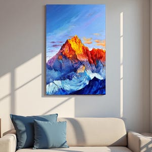 Original Colorful Snowy Mountain Oil Painting on Canvas, Mountain Painting, Abstract Texture Mountain Art on Canvas, Living Room Decor image 1