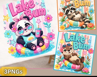 Lake Bum PNG, Hello Summer PNG Design con Panda Otter e un Procione Sublimation Png (Download digitale)