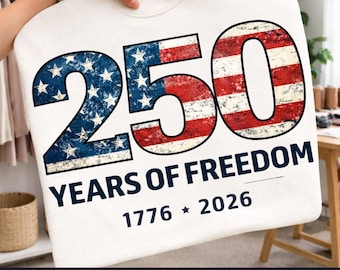 PNG per il 250° anniversario, design per 250 anni di libertà, grafica vintage con bandiera americana effetto invecchiato per t-shirt, sublimazione, download immediato