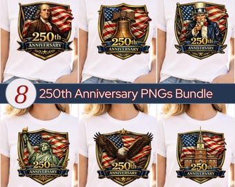 Pacchetto PNG per il 250° anniversario, America 250 (1776–2026) Disegni patriottici degli Stati Uniti, Grafica per magliette dei 250 anni d'America, Sublimazione del 4 luglio