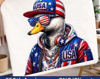 Design per maglietta con anatra selvatica per il 250° anniversario degli Stati Uniti, design America 250, grafica per maglietta del 4 luglio, clipart a download immediato, PNG per sublimazione