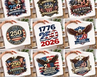 Pacchetto PNG per il 250° anniversario degli Stati Uniti 1776-2026, design per maglietta America 250 anni di libertà, download digitale