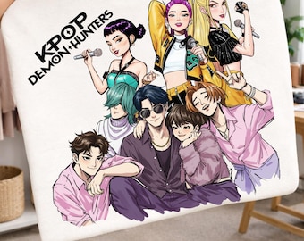 Illustrazione fantasy KPop di Huntrix & Saja Boys, K pop Demon Hunters png, opera d'arte anime, grafica stampabile, download digitale