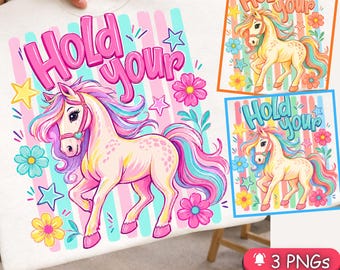 Hold Your Horses PNG, design a sublimazione a righe PNG, design western femminile PNG, design pony per magliette