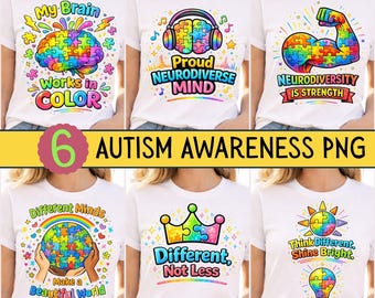 Immagine PNG per la sensibilizzazione sull'autismo, design per maglietta con pacchetto neurodiversità e autismo, clipart per bambini autistici, grafica per magliette ADHD, immagine PNG per sublimazione