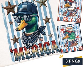 4th of July Mallard Duck PNG, Striped Patriotic Design featuring a Duck and an Eagle, Preppy Clipart for USA 250th Anniversary