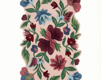 Hand Tufted Pink Floral Area Rug – Organic Shape Botanical Rug for Living Room, Bedroom,