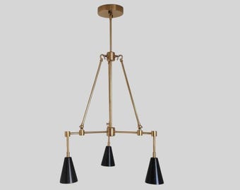 Lámpara de techo de tres luces de latón crudo estilo Stilnovo, moderna de mediados de siglo