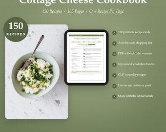 Cottage Cheese Recipes Cookbook 150 High Protein Recipes GLP 1 Friendly Meal Prep Printable Recipe Cards Weight Loss Digital Download