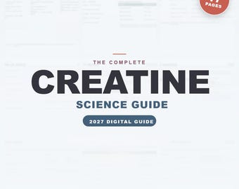 Può includere: Un documento digitale intitolato The Complete Creatine Science Guide 2027 Digital Guide. Il testo è visualizzato in grigio scuro e blu su uno sfondo chiaro. Un badge circolare rosso nell'angolo in alto a destra indica che contiene 17 pagine.