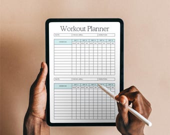 Pianificatore digitale di allenamento fitness, tracker di allenamento, registro giornaliero degli esercizi, modello Goodnotes, piano stampabile per la perdita di grasso e lo sviluppo della forza muscolare in PDF