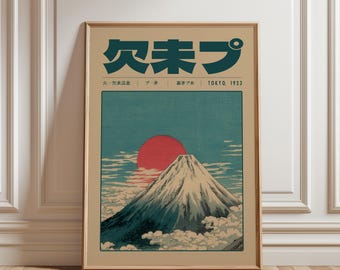 Ilustração Ukiyo-e do Monte Fuji para Download, Arte Japonesa do Sol Vermelho, Impressão Digital de Paisagem Vintage