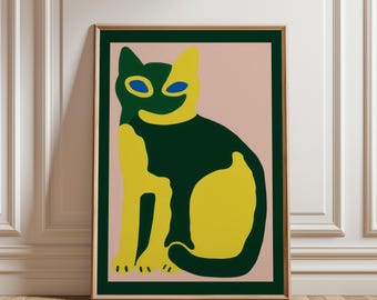 Póster abstracto de gato colorido, arte imprimible de animales caprichosos, ilustración moderna de mascotas