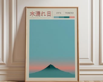 Mount Fuji Wall Decor, Japanese Minimalist Printable Art, Vaporwave Poster