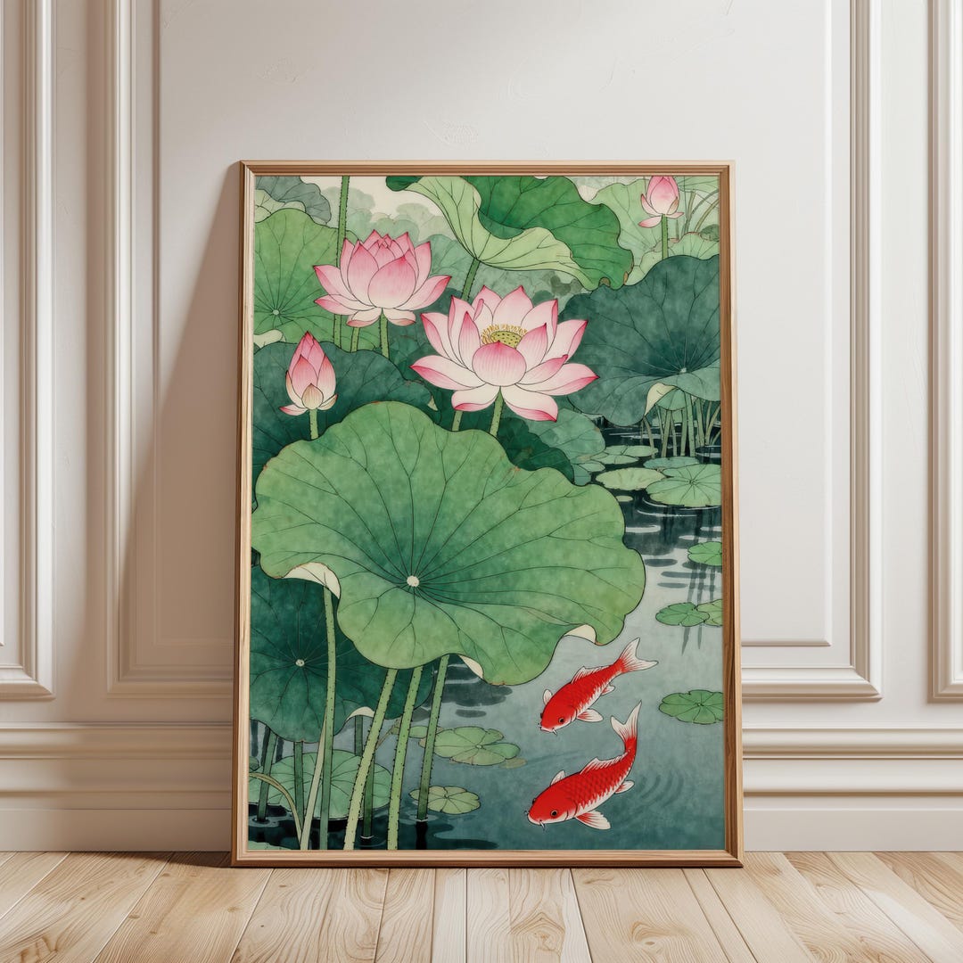 Japanese Lotus Koi Fish Poster, Vintage Asian Water Garden Wall Art ...