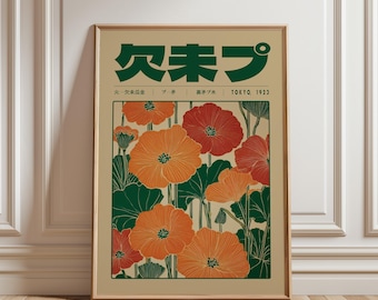 Japanese Floral Illustration Download, Vintage Botanical Artwork, Retro Flower Digital Print