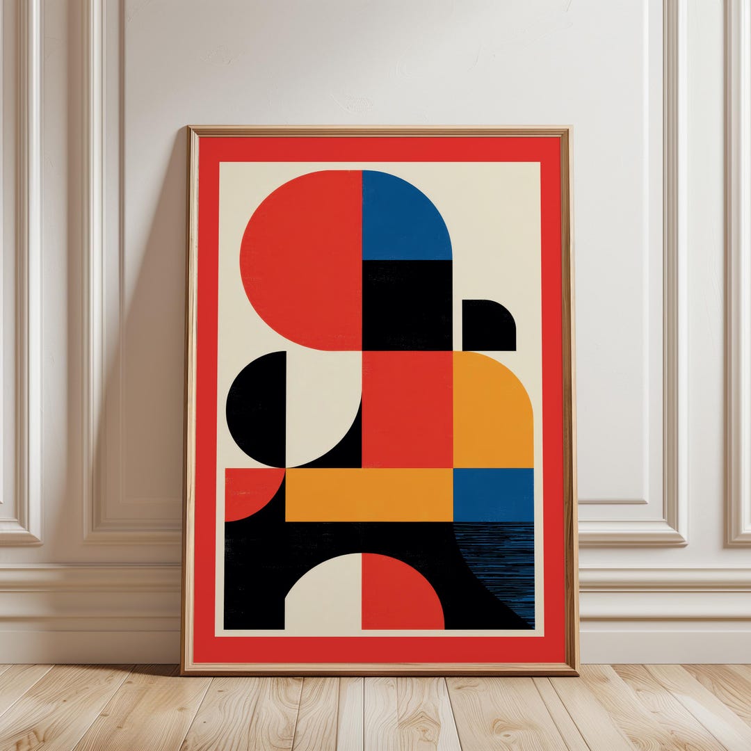 Retro Bauhaus Poster, Geometric Mid Century Modern Wall Decor, Vintage ...