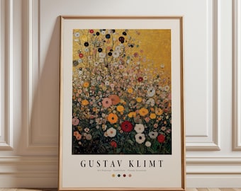 Gustav Klimt Goldener Blumengarten, Wiener Secession, druckbares Jugendstil Poster zum Ausdrucken