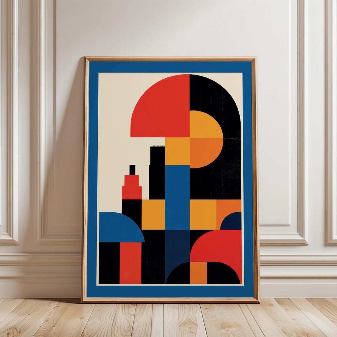 Retro Bauhaus Poster, Geometric Mid Century Modern Wall Decor, Vintage ...