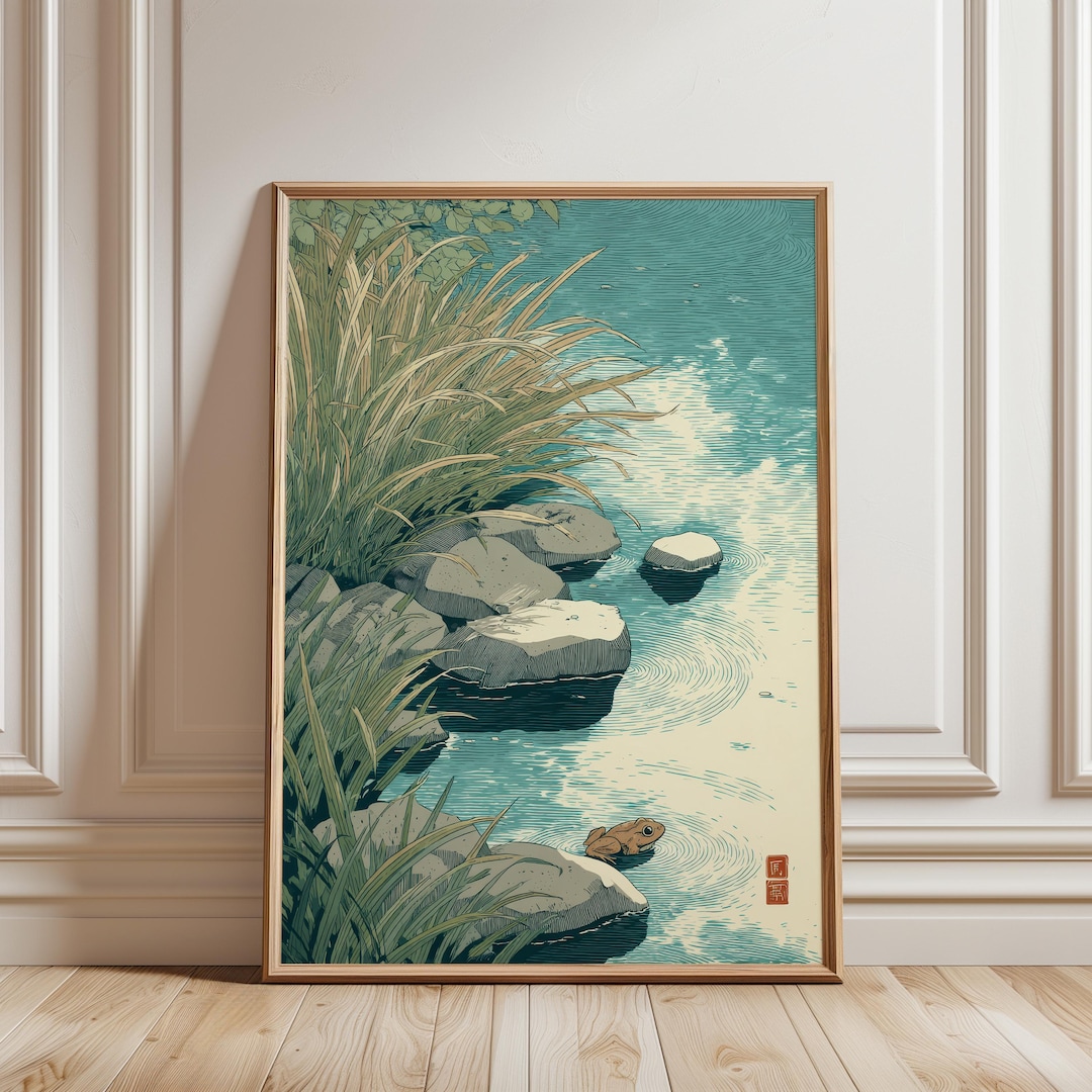 Frog Pond Poster, Japanese Nature Wall Art Printable, Zen Water Digital ...