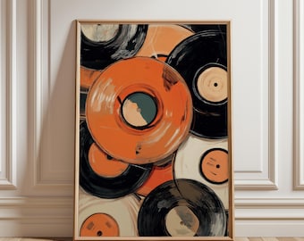 Digital nedladdning av vintage vinylskiva, abstrakt musikrumsaffisch, direktutskrift, retro audiofildekor