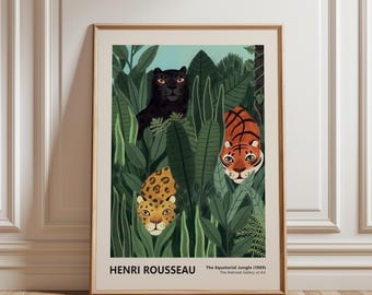 Henri Rousseau Jungle Animals Printable, Equatorial Jungle Download, Naive Leopard Tiger Panther Art