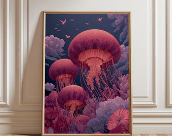 Surreal Jellyfish Art Download, Dreamy Ocean Fantasy Printable, Underwater Digital Wall Decor