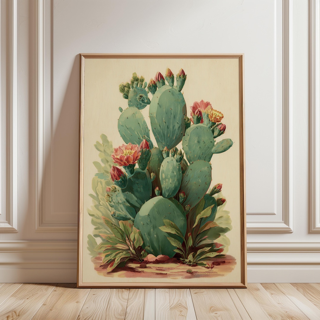 Vintage Prickly Pear Botanical Poster, Mexican Desert Cactus Printable ...