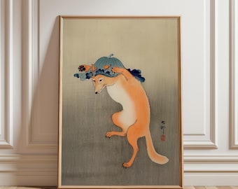 Japanisches Kitsune druckbares Poster, Ukiyoe Fuchs Folklore Kunstwerk, Yokai Wandkunst Download
