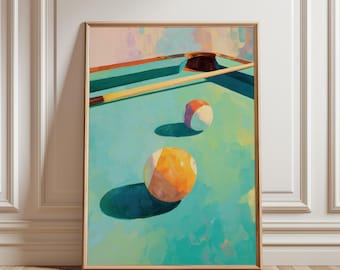 Billiards Art Printable Poster, Modern Pool Table Artwork, Minimal Sports Digital Decor