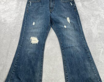 VTG Unionbay Baggy Wide Leg Jeans 34 Blue Distressed Y2K Skate Denim Mens 90s