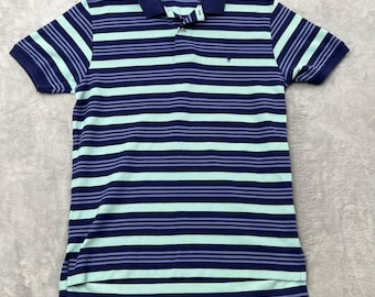 VTG Polo Ralph Lauren M Polo Shirt Blue Purple Striped Terry Cloth Short Sleeve