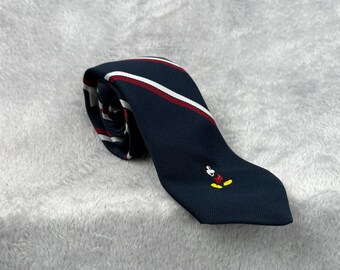 Vintage Cervantes Mickey Mouse Striped Necktie Navy Red Disney Made USA Mens