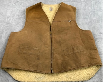 Carhartt Vintage Duck Canvas Sherpa Lined Vest 3XL Brown Men Workwear USA Made