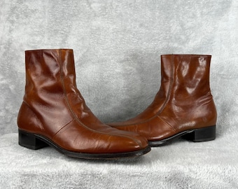 Florsheim Imperial Leather Side Zip Boots 11.5 B Brown Men Vintage Dress Cognac