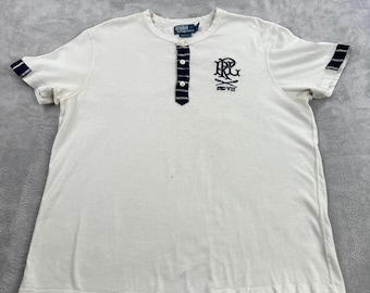 Polo Ralph Lauren RRL Crest Henley 2XL White Men Vintage Collegiate Streetwear