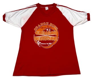 Vtg 1982 Orange Bowl Clemson vs Nebraska Sportswear T-Shirt Red White Large USA