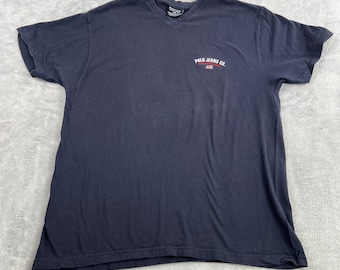 Vintage Polo Jeans Co Ralph Lauren V-Neck T-Shirt M Navy Embroidered Made USA