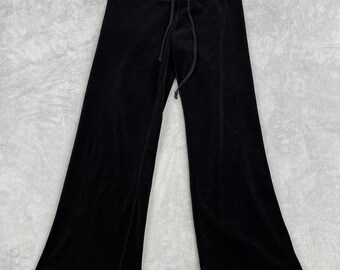 Vtg Juicy Couture Black Velour Womens Medium Flare Track Pants Low Rise Y2K USA