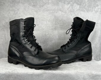 Combat Boots Italian Army Vintage 60S, Leather Black Boots Buckle