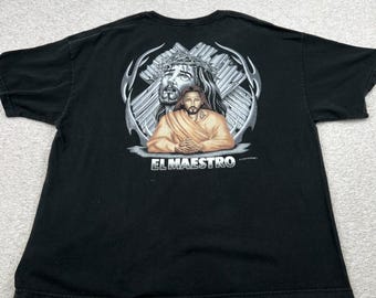 El Maestro Jesus Christ Graphic T-Shirt Mens Black Short Sleeve Streetwear XL