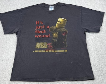 Vtg 2001 Monty Python Flesh Wound Black Knight T-Shirt XL M&O Knits Distressed