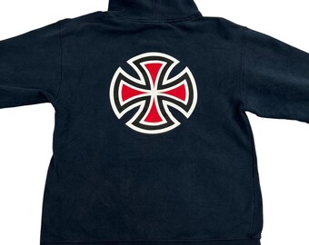 Vtg NHS Independent Truck Co Hoodie M Blue Skate Streetwear Bar Cross 90's Y2k