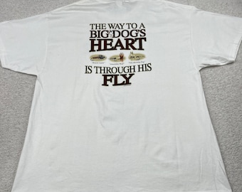 Big Dogs Vintage 2002 Fly Fishing Humor Graphic T-Shirt Mens 2XL White NWT