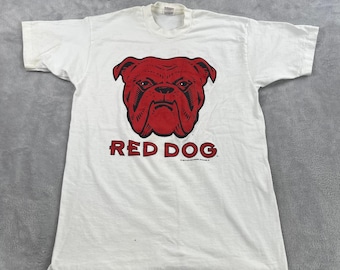 Vintage 1995 Red Dog Beer T-Shirt L White Men Single Stitch 90s Promo 2 Sided