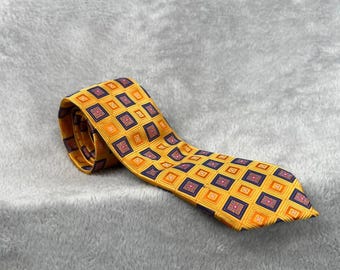 Vintage Hickey Freeman Silk Geometric Medallion Necktie Gold Classic Luxury Mens