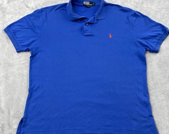 Polo Ralph Lauren Vintage Cotton Polo Shirt Size L Blue Mens Short Sleeve Preppy