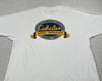Vtg Cabelas Sidney Nebraska Logo T-Shirt 2XL White Hanes Single Stitch USA NWT